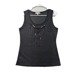 Forla Paris Top Boho Lace Stretch Sz Large Sleeveless Tank Beaded Dark Whimsical